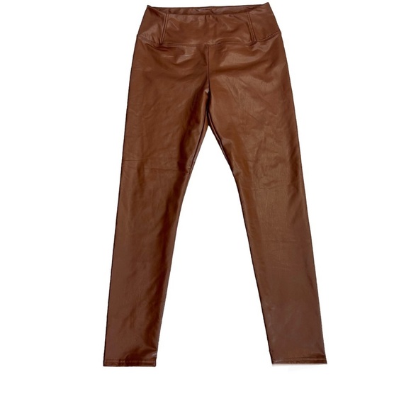 7 For All Mankind Pants - 7 for all mankind camel brown faux leather high waisted leggings Sz L NWOT